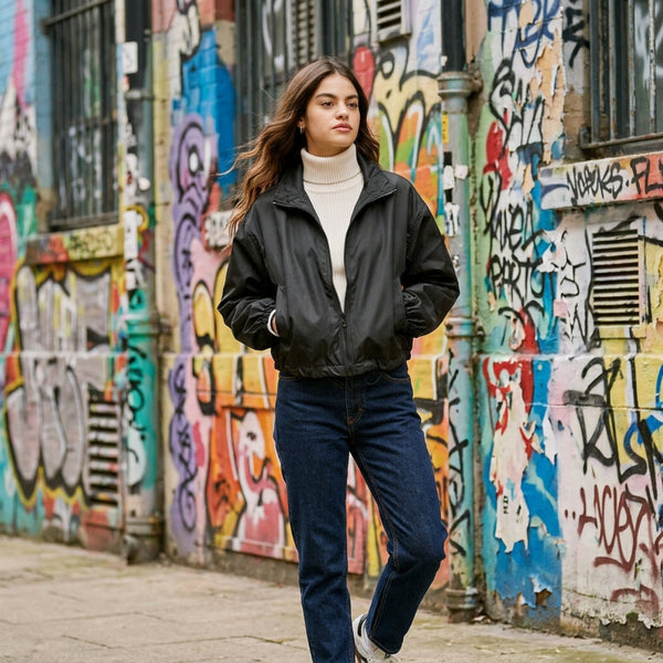 Pluvion regenjas dames water repellent bomber – lifestyle shoot