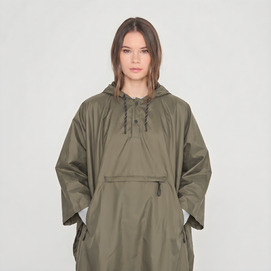 Pluvion regenponcho dames groen – close-up waterproof detail